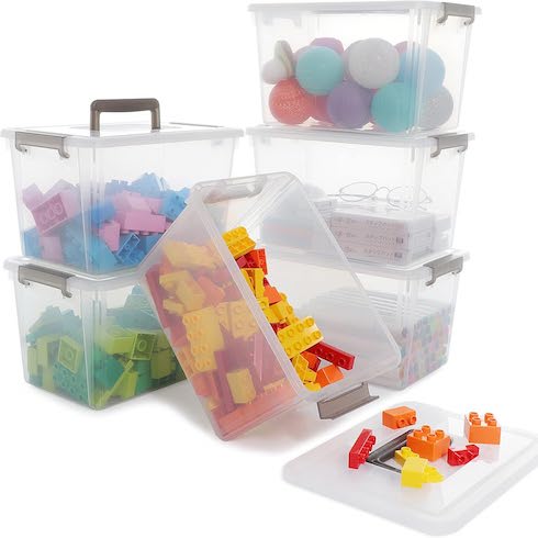 2. Totally Stacked Citylife Plastic Storage Bins on Amazon stacked on a white background as part of Home Network The Secret to Storing Holiday Decorations in Small Spaces