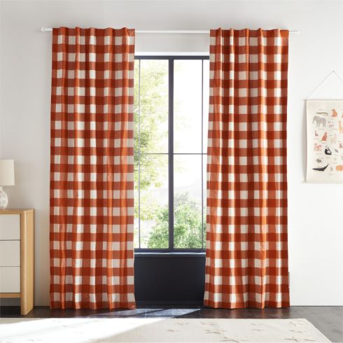 Curtain Caper Red and cream checkered drapes