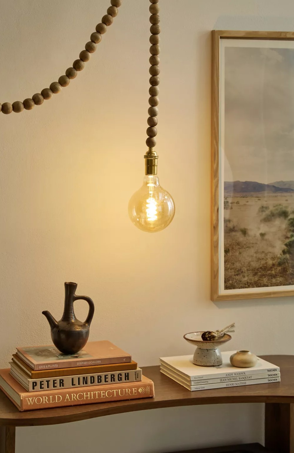 A Bohemian Beaded Cord Pendant Beaded pendant light cord hanging over desk